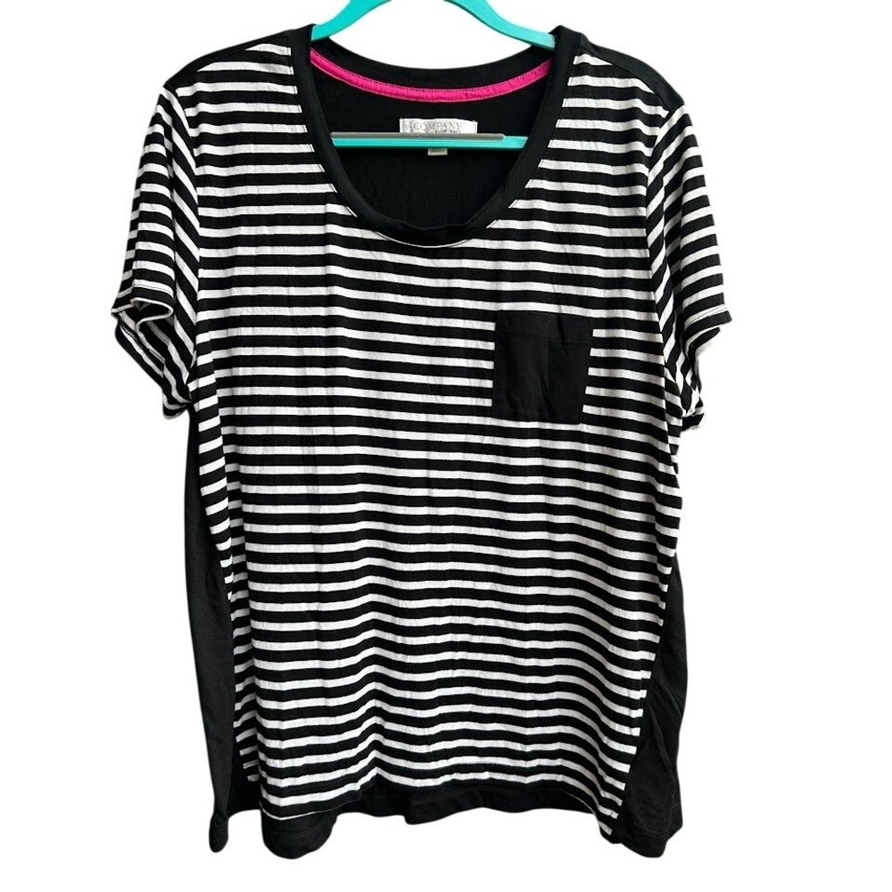 Company Ellen Tracy Womens 2X Black White‎ Striped Short Sleeve Pocket Top Shirt